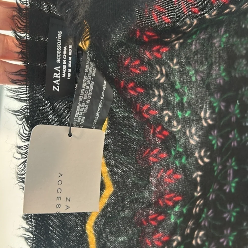 Zara Oversized dark meadow wildflower scarf / shawl multi new w tags